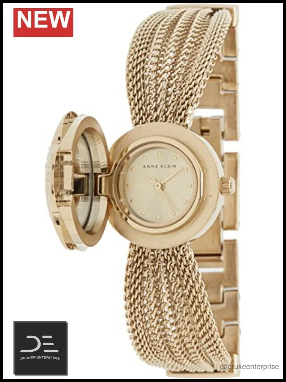 Premium Crystal-Accented Dress Watch with Mesh Bracelet, Quartz Movement, 30M
